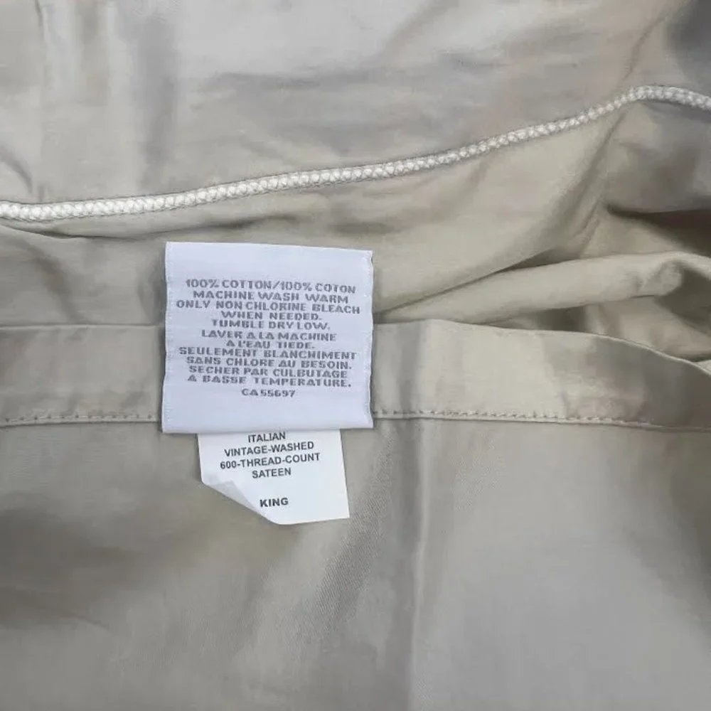 NEW!Restoration Hardware ITALIAN VINTAGE-WASHED 600 SATEEN KING Pillow SHAM DOVE